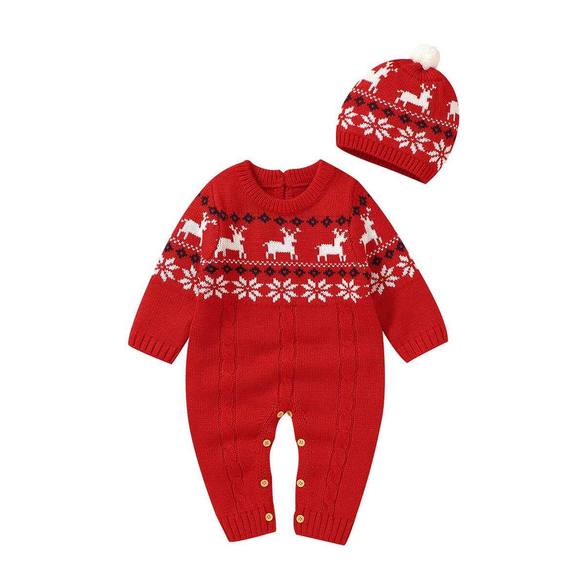 Baby Christmas Rompers Long Sleeve Newborn Knit Jumpsuits Ha