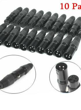 10Pair XLR DMX 3 Pin Male&Female Black Three-core Microp