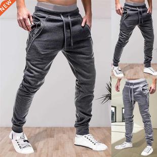Pockets Ankle Tied Men Sports Zipper Sweatpants Drawstring