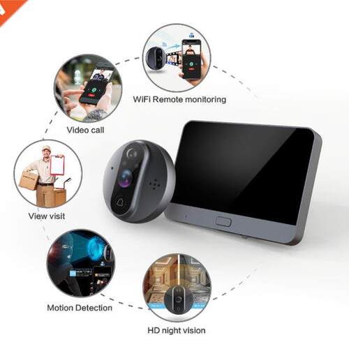 Smart WiFi Video Doorbell Peephole Doorbell Viewer Home PIR