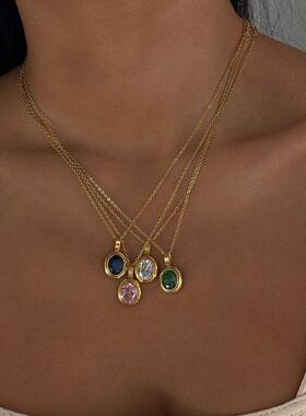 Titanium With 18K Gold Color Crystal Necklace Stainless Stee