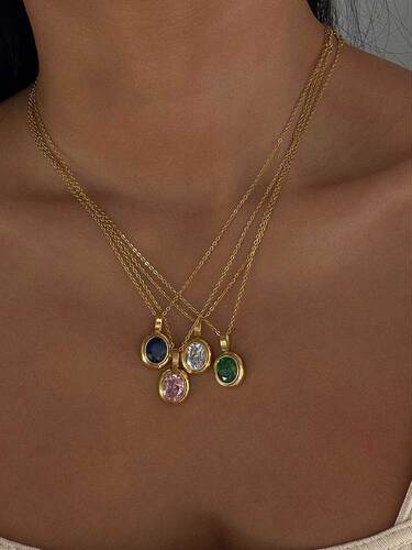 Titanium With 18K Gold Color Crystal Necklace Stainless Stee