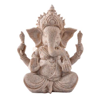 MagiDeal Hand Carved Sandstone Seated Ganesh Buddha Deity El