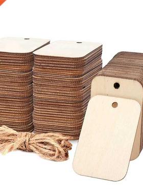 100PCS Blank Squares Wood Peces Unfnshed Round Corner Woo