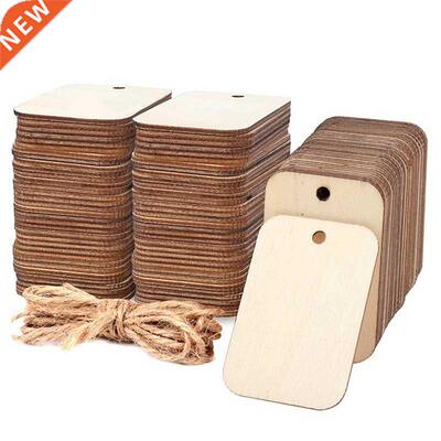 100PCS Blank Squares Wood Peces Unfnshed Round Corner Woo