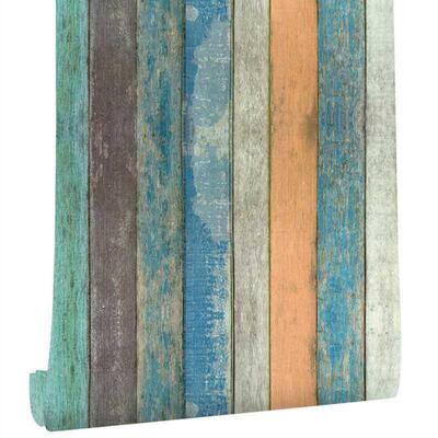 Mediterranean Vertical Stripes Self-Adhesive Wood Grain Wall