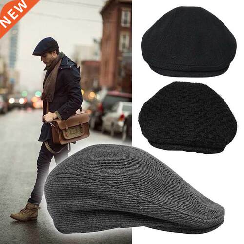 Gray Stripe Men Berets British Western Style Wool Advanced F