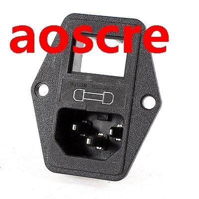 Black Fuse Switch Holder IEC 320 C14 3Pin Screw Type Power I