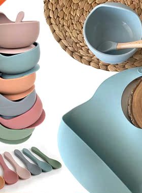 Silicone Baby Feeding Bowl Tableware Waterproof Bibs Spoon N