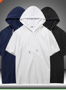 2022 Summer Men tshirt Casual Solid Loose Hooded Tops Tees S