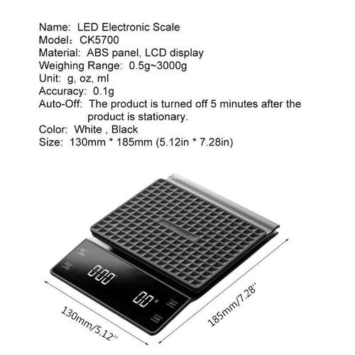 Household Electronic 3kg/0.1g Drip Coffee Scale Precision Ki