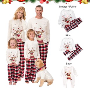 2021 Christmas Family Matching Pajamas Set Deer Adult Kid Fa