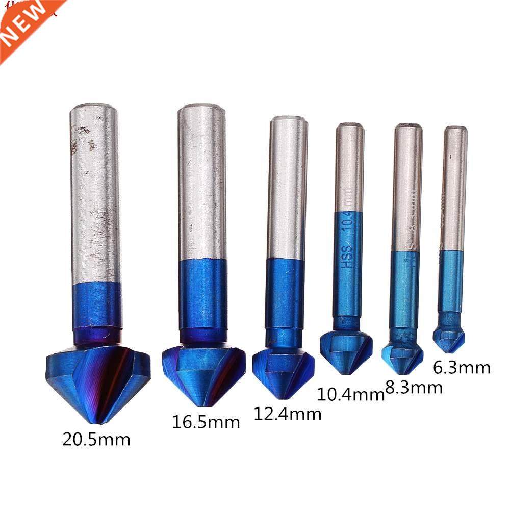 6Pcs 3 Flutes HSS Blue Chamfering End Mill 90 Degree Chamfer