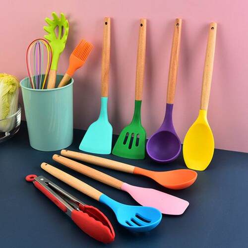 12pcs/set Kitchen Spoon Set Silicone Cooking Utensil Set Woo