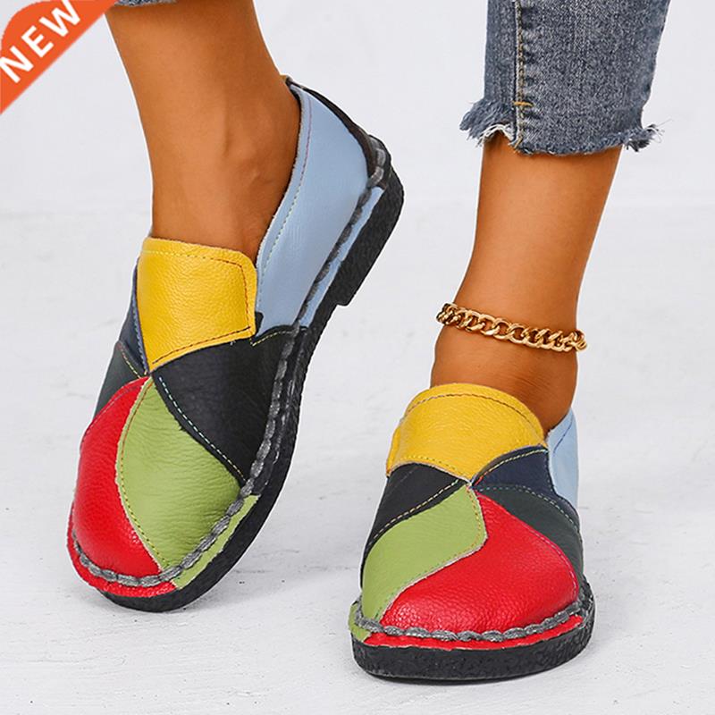 Ladies PU Leather Shoes Women Flat Shoes Slip On Loafers Wom