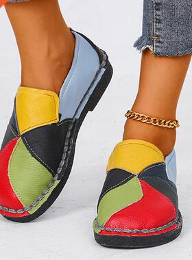 Ladies PU Leather Shoes Women Flat Shoes Slip On Loafers Wom