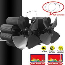 Wall Mouted Black Fireplace 8 Blade Heat Powered Stove Fan L