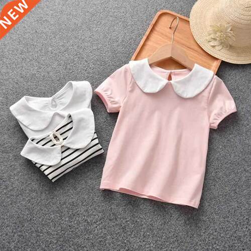 Summer School Girls Striped T-shirts Short Sve Cotton T s
