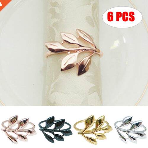 6pcs/lot Fall Leaves Napkin Rings Gold Silver Christening Ba