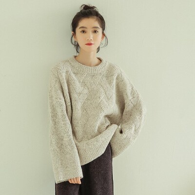 Thickened twist long sleeve knit sweater loose matching pull