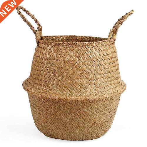 Woven Straw Belly Basket for Storage Plant Pot Basket and La