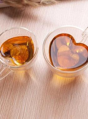 Heart Love Shaped Double Wall Glass Coffee Mug Home Office H