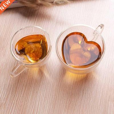 Heart Love Shaped Double Wall Glass Coffee Mug Home Office H