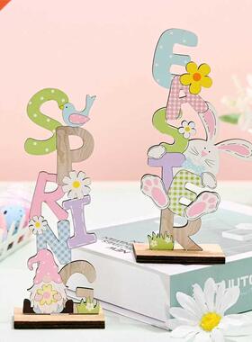 Wooden Easter Bunny Gnome Letter Desktop Ornamen Wood Crafts