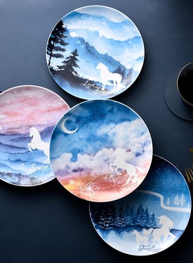 Ceramic disc star Unicorn plate household dish breakfast