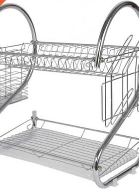 S-Shaped Dish Rack Set 2-Tier Chrome Stainless Plate Dish Cu
