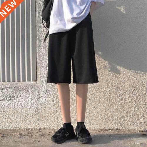 Shorts Women Summer Solid Knee-length High Waist Loose Gray
