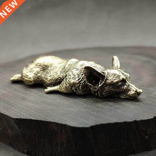 Pure Copper Welsh Corgi Puppy Miniature Figurines Solid Bras