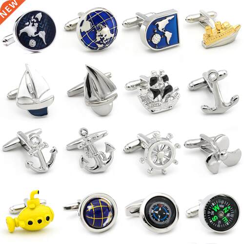Free Shipping Cufflinks Retail Novelty Sail Design Blue Whit