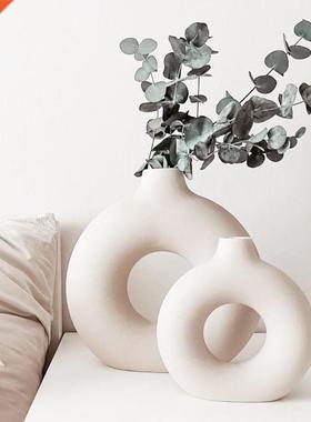 Nordic Vase Circular Hollow Ceramic Donuts Flower Pot Home L