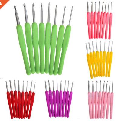 8pcs Soft Plastic Handle Aluminum Crochet Hooks Knitting Nee