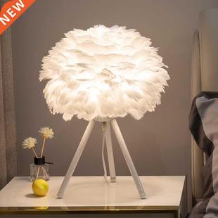 Lamp Modern Bedside Feather Room Table Living Bedroom