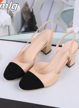 Women Slingbacks Shoes High Heels Thick High Heel Shoes Cow