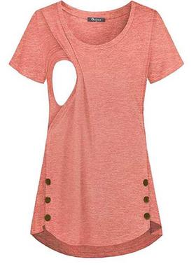 Women Maternity Breastfeeding Tee Nursing Tops Solid Color S