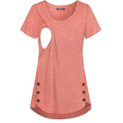 Women Maternity Breastfeeding Tee Nursing Tops Solid Color S