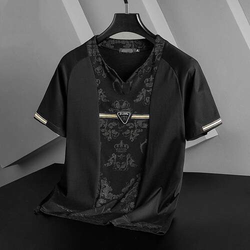 High end luxury mercerized cotton V-neck t-shirt men	s Ko