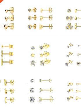 3PCS/Set Piercing Aretes Real 925 Sterling Silver Moon Star