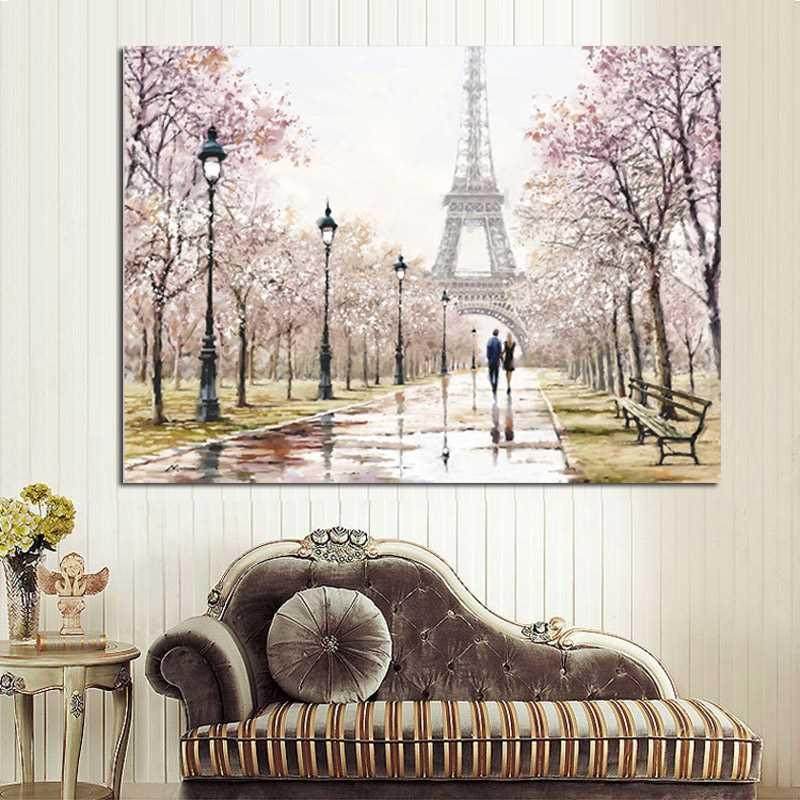 Romantic City Couple Paris Eiffel Tower Landscape Abstract