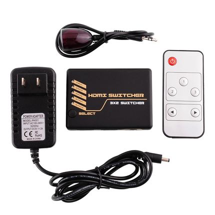 3x2 3 INPUT 2 OUTPUT HDMI Switch Switcher Auto Remote Switch