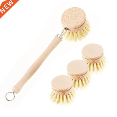 Wear Resistant Kitchen Dish Brush Retro Wooden Pot Brush wit