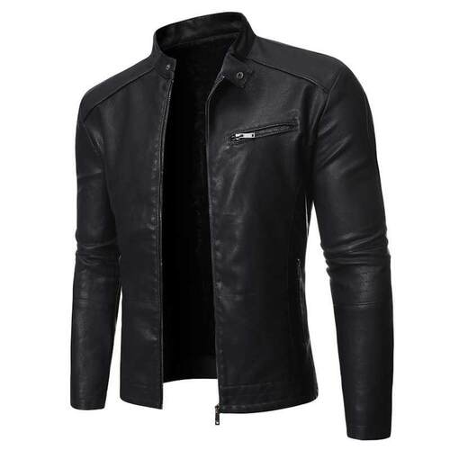 NEGIZBER Plus Velvet PU Men Leather Jacket Casual Solid Col