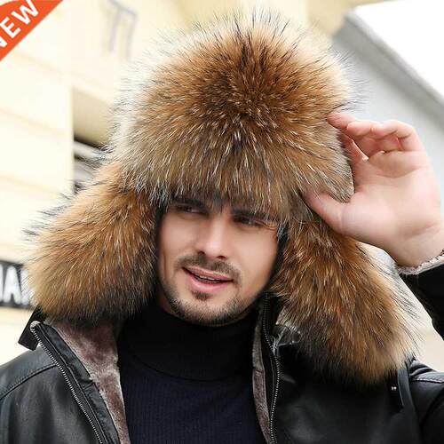 ZDFURS*Winter Men's 100% Real Silver Fox Fur Bomber Hat