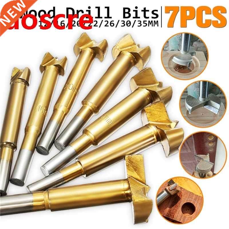 7Pcs/set Titanium coated auger Hinge Hole Boring Cutter Wood