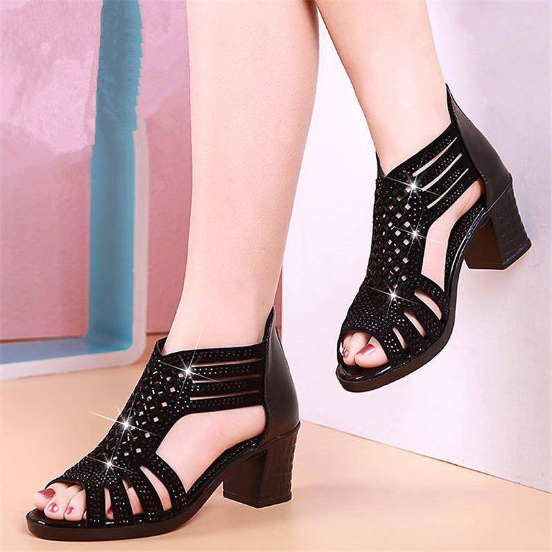 Peep Toe PU Leather High heels sandals women 2019 Summer sho