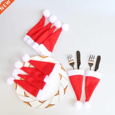 10PCS Christmas Caps Cutlery Holder 适用于k Spoon Pocket Chr