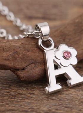 My Shape Girl Name Necklace Alloy Crystal Flower Alphabet En